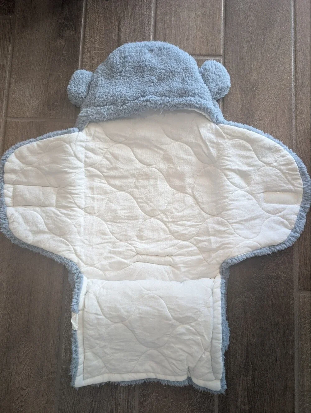 Cozy Light Blue Sherpa Baby Swaddle with Bear Hood